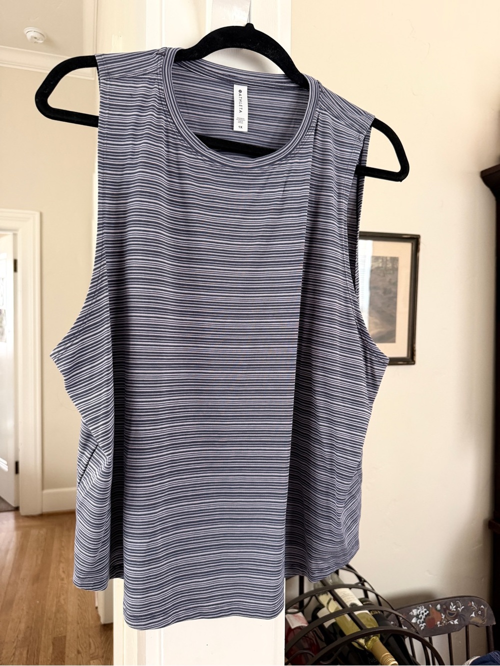 Athleta Navy and White Striped Muscle Tank
